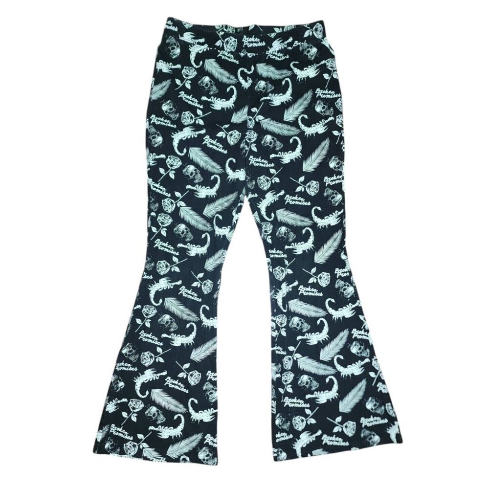 Broken Promises Leggings‎ Womens Size L Large Black White Rose Scorpion Pull On